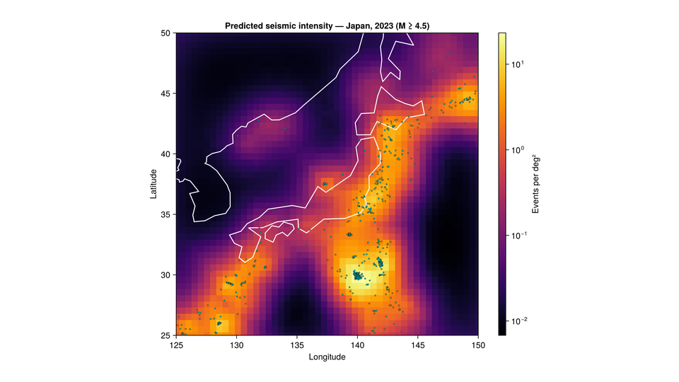 Predicted seismic-intensity field over Japan